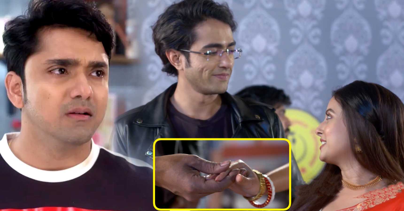 Neem Phooler Madhu porna hold anubhab's hand infront of srijan